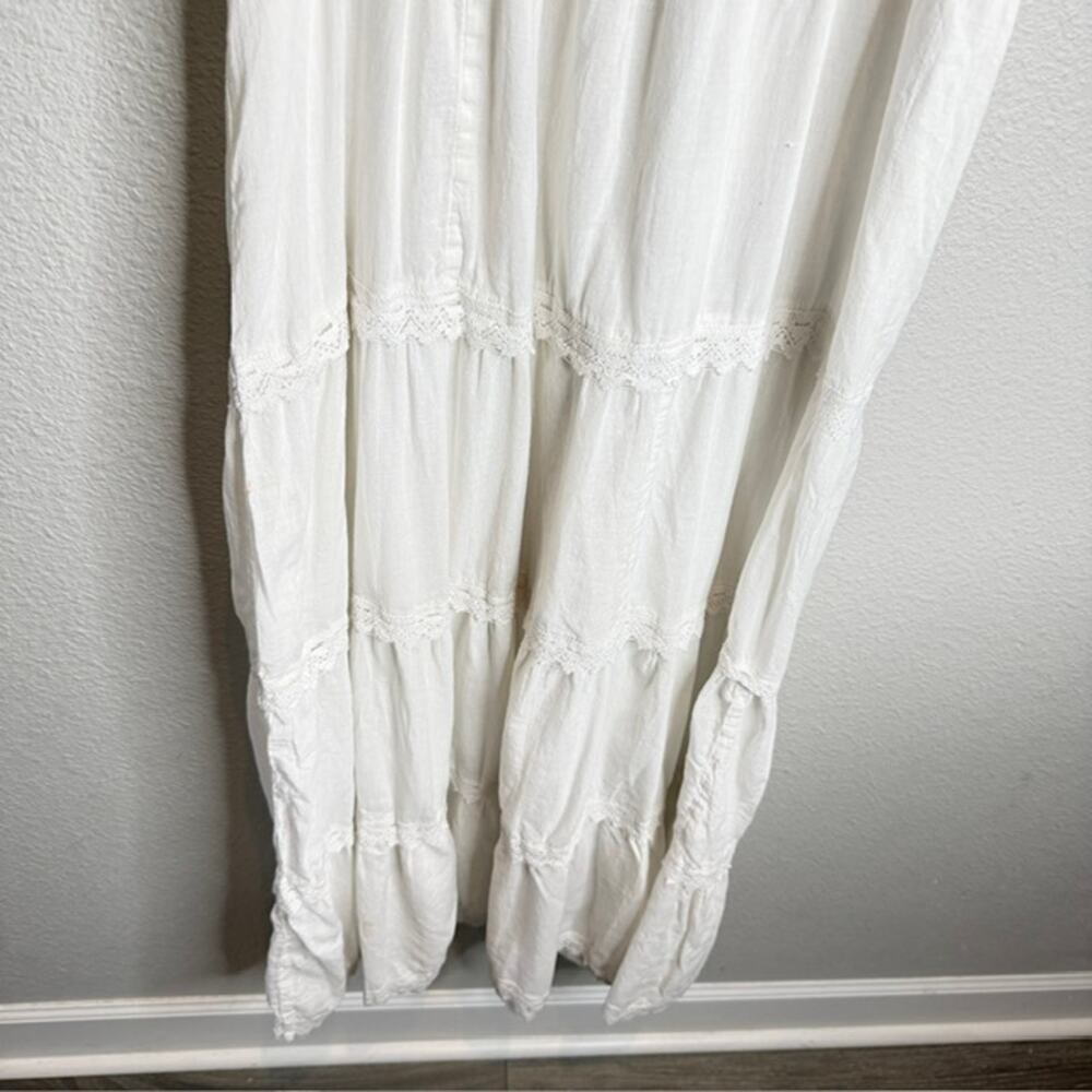 R.K. Garments White Cotton Crochet Lace Tiered Boho Prairie Maxi Dress OS - Picture 11 of 15
